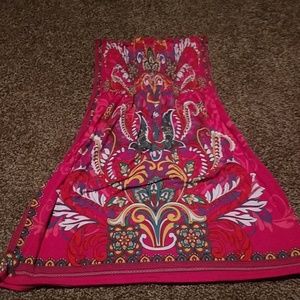 Pink print strapless dress